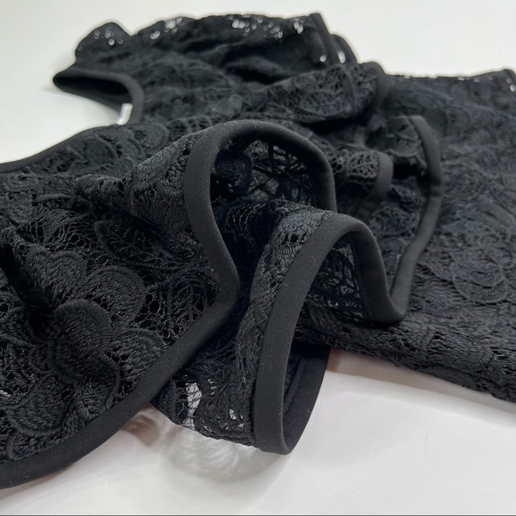 Alexis Crista Ruffled Off-the-Shoulder Black Embroidered Thick Lace Dressy Top - Picture 7 of 15